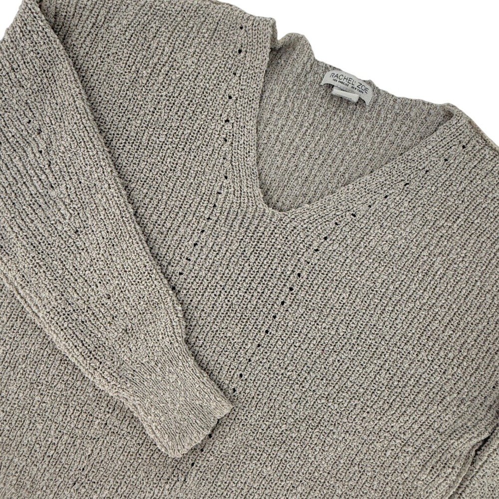 Rachel‎ Zoe Womens V Neck Knit Sweater Oatmeal Beige Desert Chic Coastal Grandma